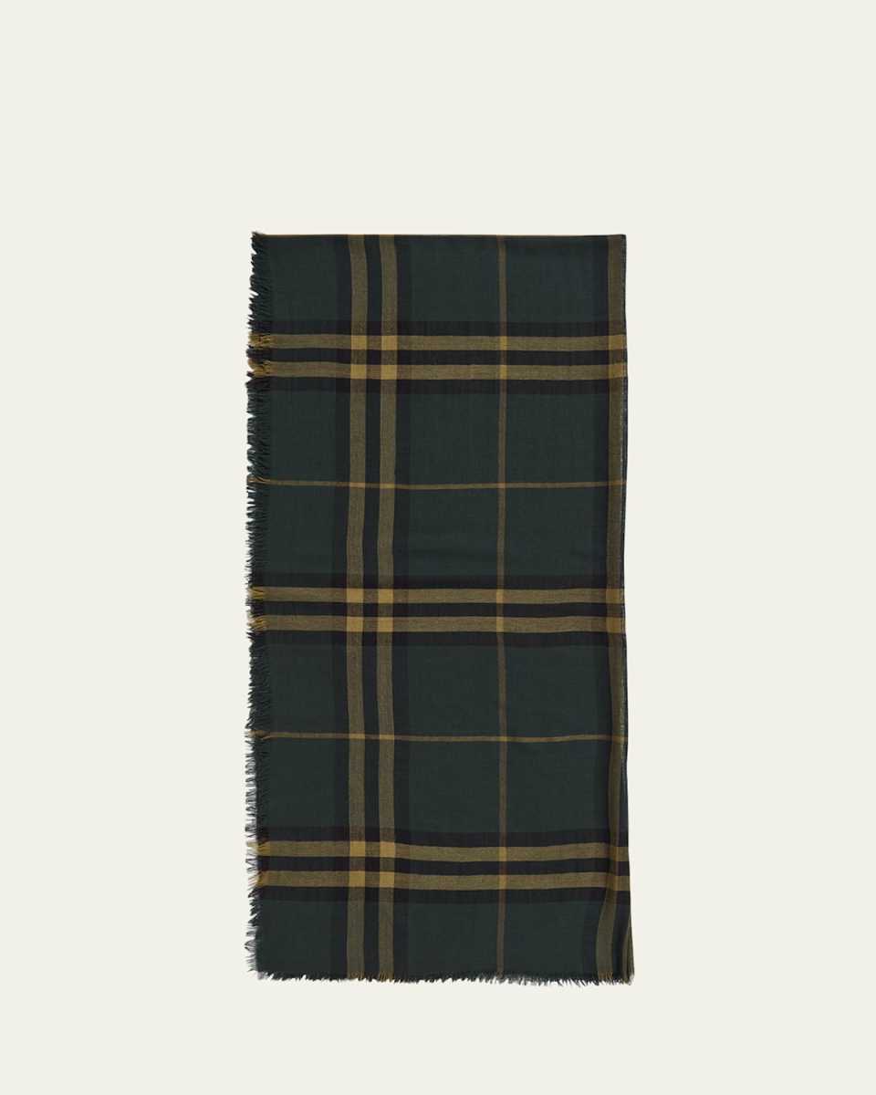 Men's Wool Giant Check Fringed Scarf